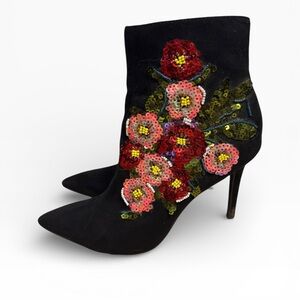 Thalia Sodi Embellished Floral Sequin Ankle Booties Black US 9.5 Heels